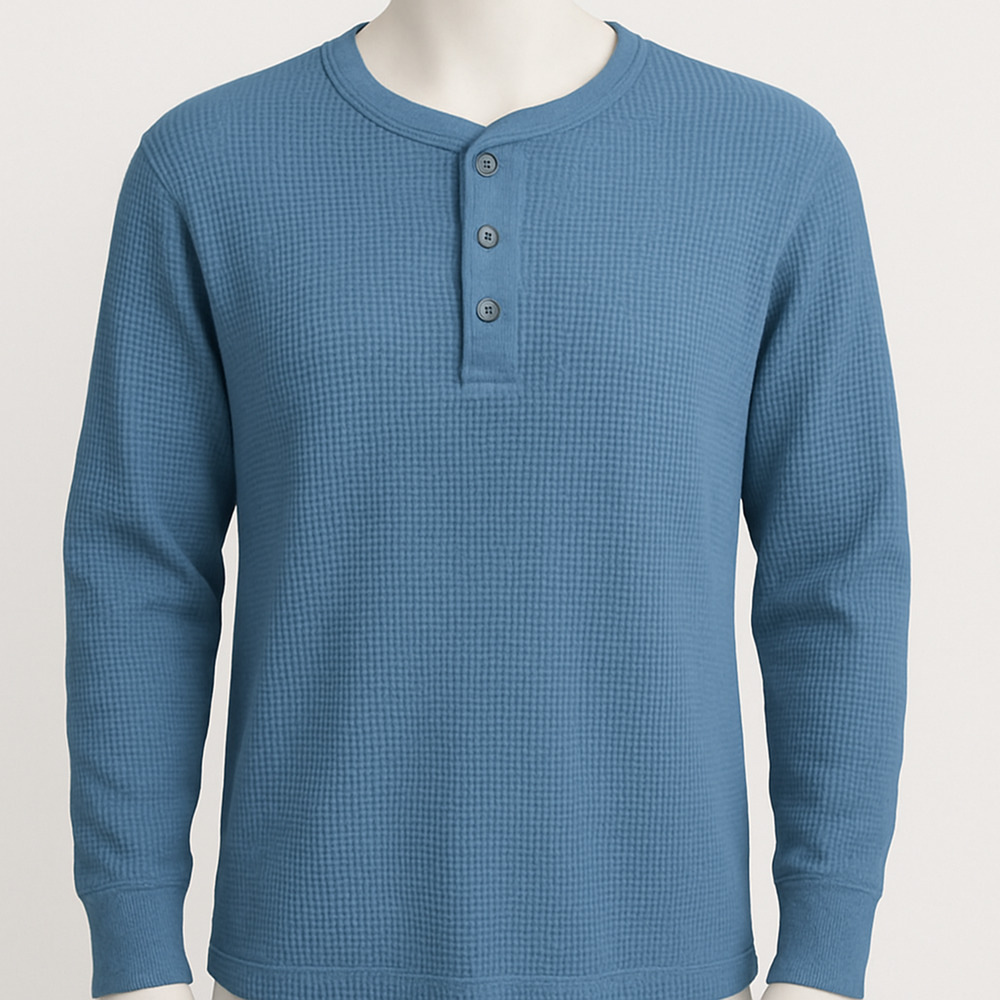 Big Ball Sports Blue Thermal Henley Long Sleeve Waffle Knit Casual Outdoor XXL